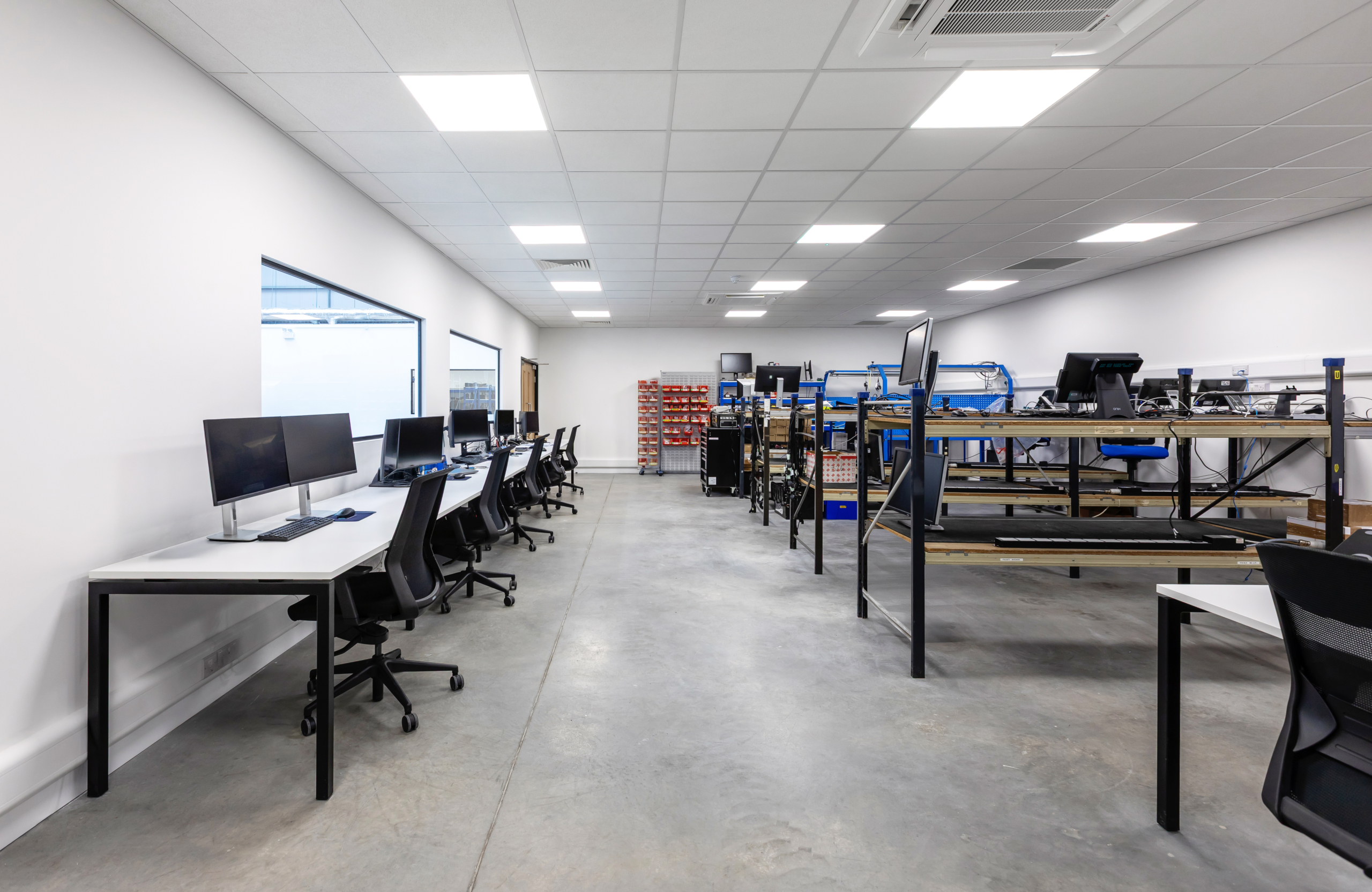 Workshop area with racking and other mechanical stationary