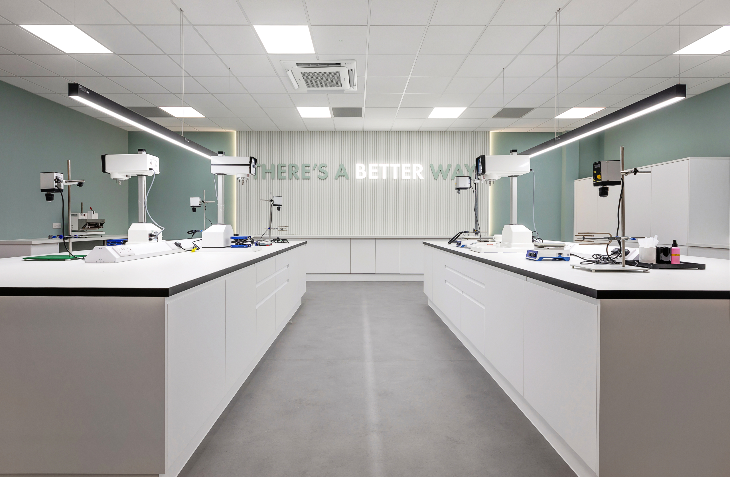 Laboratory with sign PELHAM LABS clean white surfaces