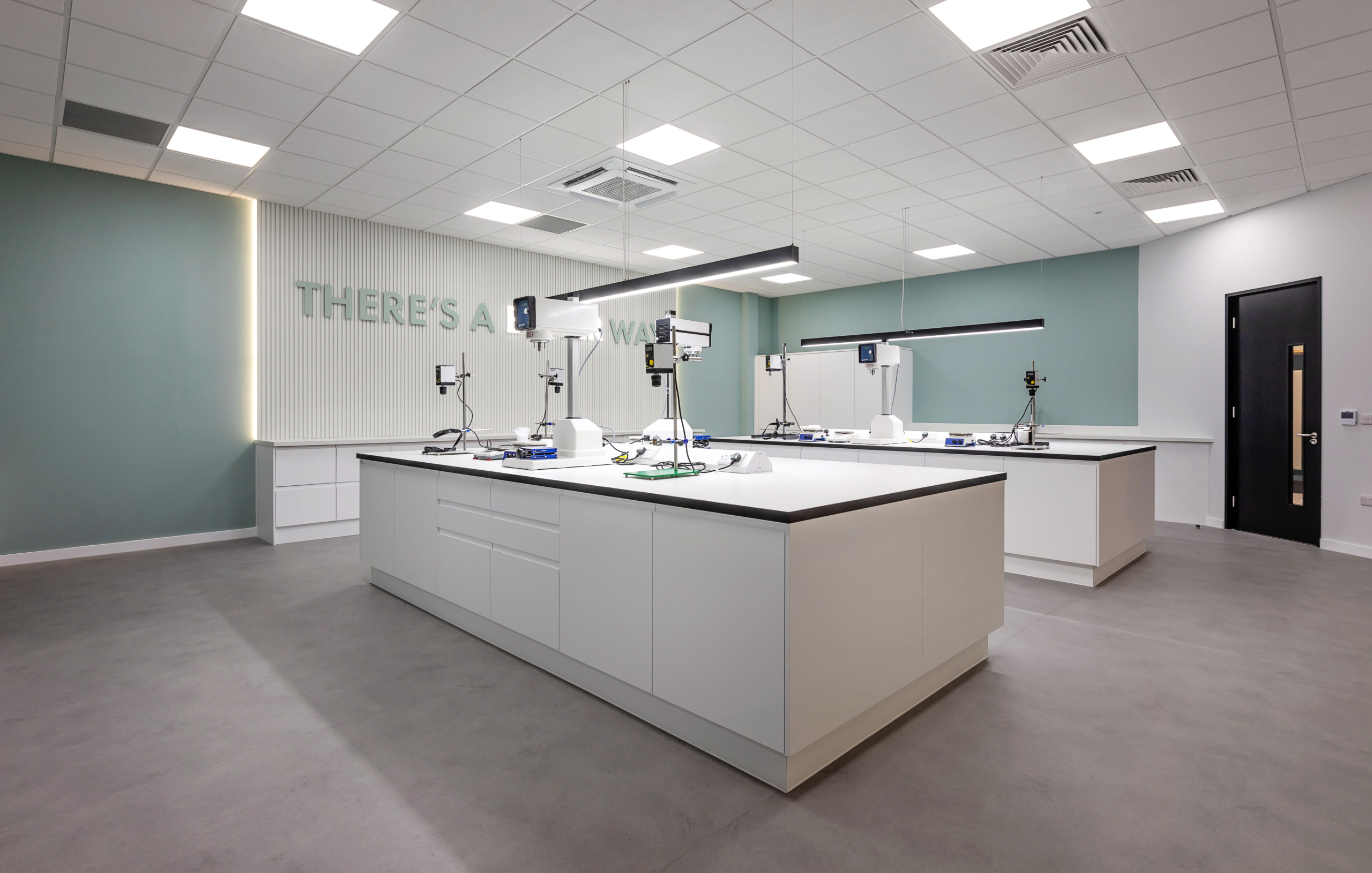 Clean laboratory area green and white neutral areas