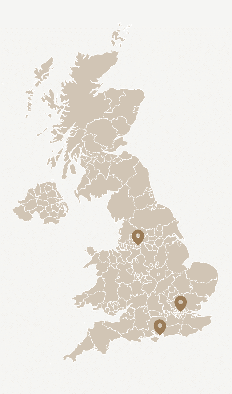 Locations Spectrum serve, detailed on a map of the UK